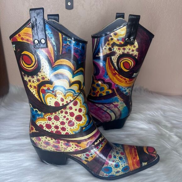 Nomad Yippy - Turquoise Monet Rubber Cowboy Boots Size 9 - Picture 11 of 11